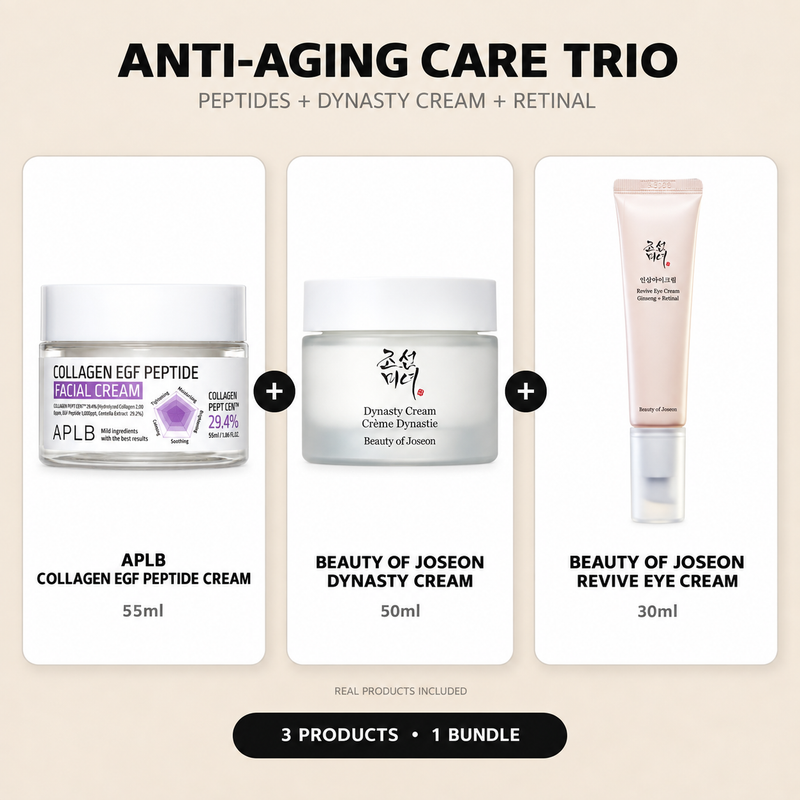 ANTI-AGING CARE TRIO — APLB COLLAGEN EGF PEPTIDE CREAM 55ml + BEAUTY OF JOSEON DYNASTY CREAM 50ml + BEAUTY OF JOSEON REVIVE EYE CREAM 30ml