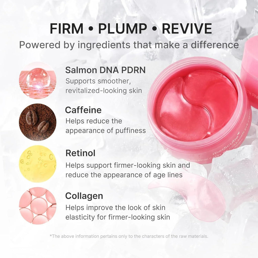 medicube PDRN Pink Caffeine Collagen Eye Patch 85g (60 Patches) | Firming & Brightening Hydrogel Eye Patches