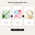 Anua collagen mask trio with Heartleaf, Peach Niacin and Rice Glow masks
