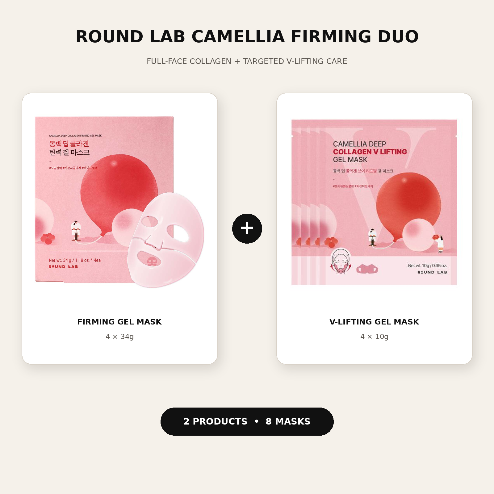 Round Lab Camellia firming duo with gel mask and V-lifting gel mask